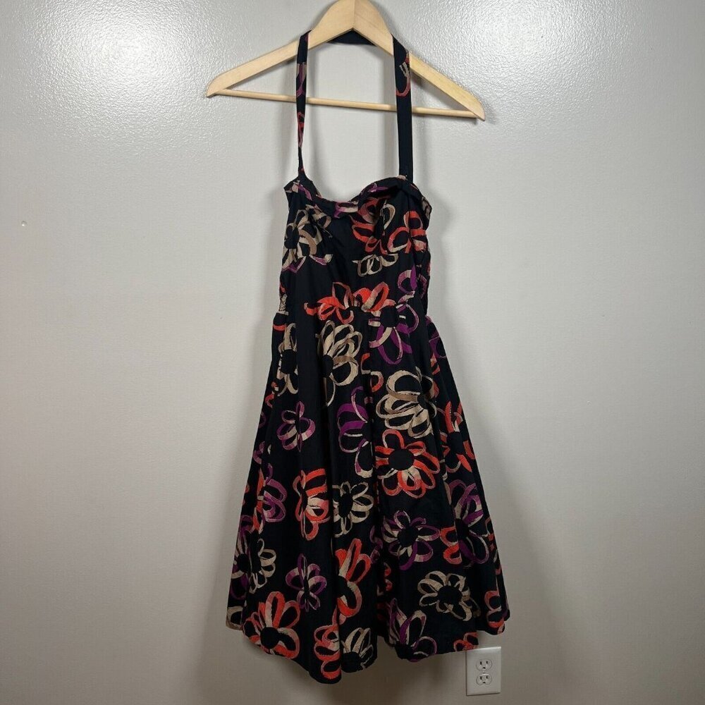 Anthropologie Girls From Savoy Halter Dress Size 6 Retro Floral Martagon Sketch